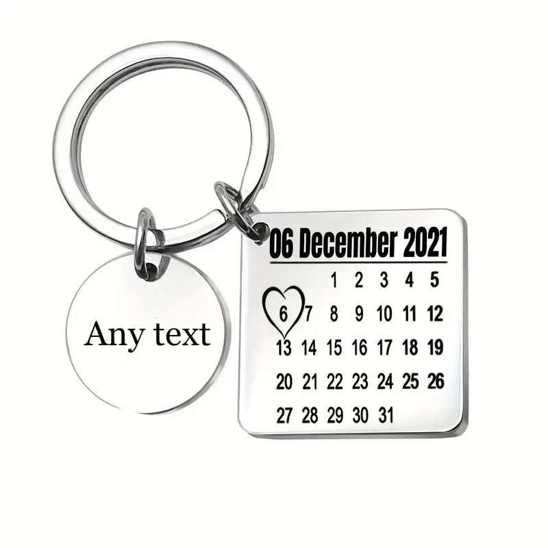 Personlig Nyckelring med Kalender & Text – Rostfritt Stål