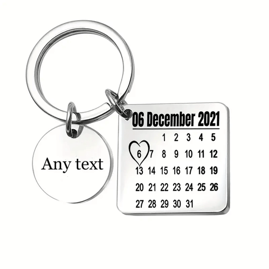 Personlig Nyckelring med Kalender & Text – Rostfritt Stål