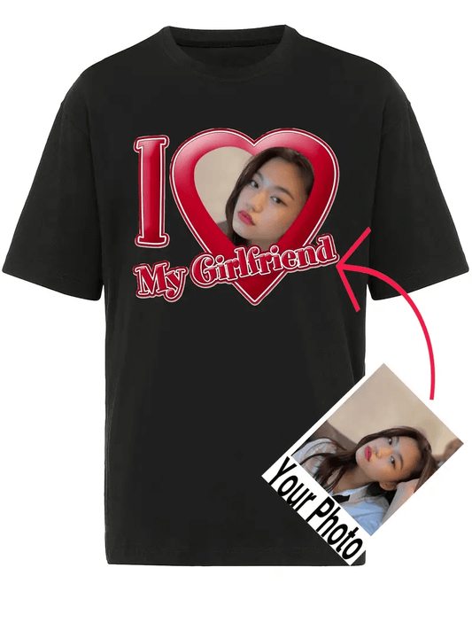 Personlig T-shirt – I Love My Girlfriend med Eget Foto